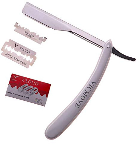 Professional Barber Straight Edge Razor Safety with 20-Pack Derby Blades - 100 Percent Stainless Steel - by VICMOVE (1 razor + 20 blades)