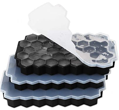 Sechseckige Eiswürfelform Silikon, 3er Pack 37Fach Eiswürfelbehälter mit Deckel，Ice Cube Tray BPA-Freie für Getränke/Bier/Babynahrung/Fruchteiswürfel