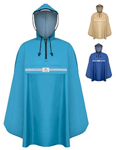 RainRider Regenponcho (Horizont Blau) Regenponcho blau für's Fahrrad, Regenbekleidung mit Kapuze inkl. Sichtfenster, Regencape Fahrrad inkl. Reflexionsstreifen - Regenmantel Männer und Frauen