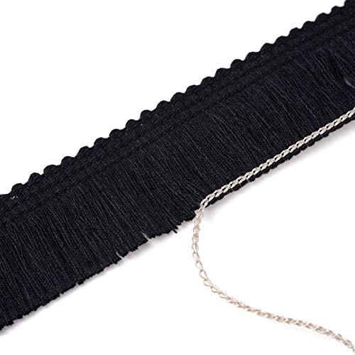 Beadthoven - Bordure à Franges - Noir - 2,5 cm x 25 m - Ruban brodé pour vêtements, Rideaux, Robes, Abat-Jour, décorations d'intérieur