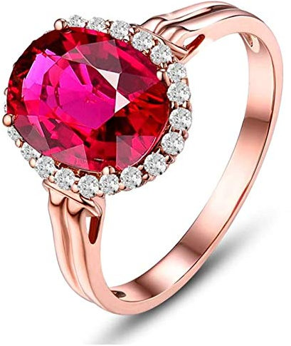 Bishilin Trauringe Rotgold 750 Halo Ring mit Rot Turmaline 2ct, Hochzeit Ringe Eheringe mit Diamant Große 60 (19.1)