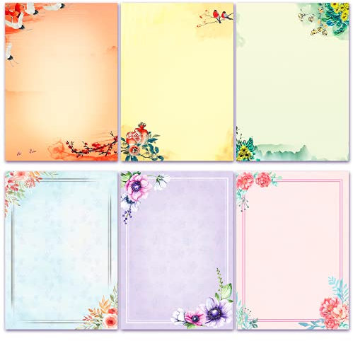 ANZON MORIES A4 Japanisches Briefpapier Set, 48 Stücke Briefe Schreibpapier, druckerfreundlich, Tintenfarbe Gemälde Klassisches Vintage Floral Design