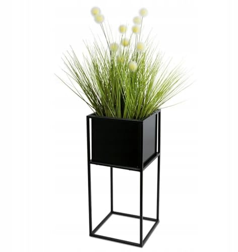 HowHomely Schwarz Blumenständer Metall | Pflanzenständer 54 cm Hoch mit Metall Box 19,5 x 20,5 cm | Blumentopfständer im Loft-Stil für die Hausdekoration