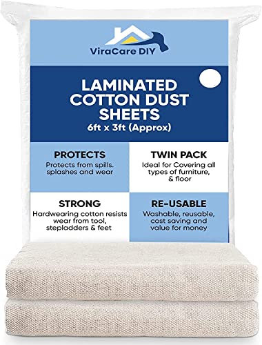 2 x Laminated Cotton Dust Sheets for Painting & Decorating 6'x3' (1.8mx0.9m) | Paint Sheets | Drop Cloth | Painting & Paint Cover Sheets | Dust Sheets for Furniture | Reusable (2)