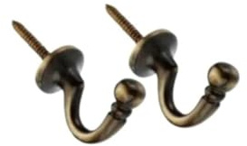 Fermatenda in ottone anticato con estremità sferica per tende, nappe, ganci a vite a forma di U, ganci per tende in ottone anticato, fissaggio per tende, vestiti, cappotti, confezione da 2.