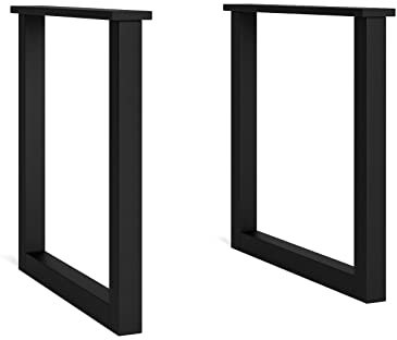 Skraut Home | Support | 2 Pieds | 70 x 71 cm | Chevalet | en Forme de U | Pieds de Table en Bois Massif | Salon | Salle à Manger | Bureau | Laqué Noir | pour Plateau de Table