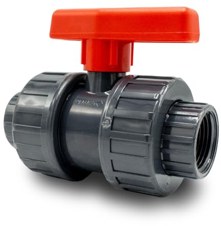Baumaxxe PVC-Kugelhahn mit Innengewinde 1 x 1 Absperrhahn 2-Wege - bm029 | Verschraubung für Verbindungsstücke mit AG, PVC-Rohrverbinder, Kugelschieber für Pool- und Teichbau, aus robustem PVC-U