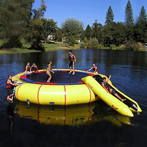 Trampoline à Eau Gonflable avec Toboggan, 5FT-20FT Rond Flottant Videur Enfant Adulte Plate-Forme De Sport Nautique pour Piscine Lac,5FT/1.5M
