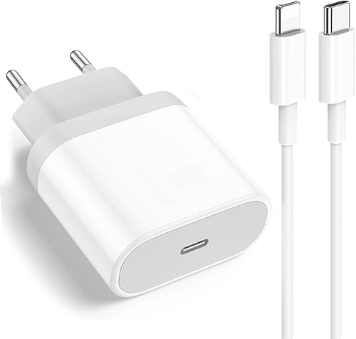 Chargeur Rapide iPhone, [Certifié Apple MFi] Chargeur USB C 20W avec Câble USB C vers Lightning 1M Alimentation PD 3.0 Adaptateur Secteur Prise Charge Compatible avec iPhone 14 Pro/13/12/11/X/XS/XR/8
