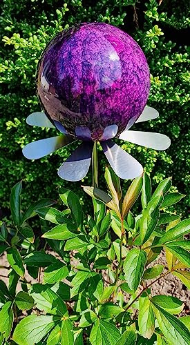 Jürgen Bocker Garten-Ambiente Blütenzauber Rotterdam Rosenkugel 15 cm Edelstahl Gartenstecker Deko mit Stab 80 cm (violett)