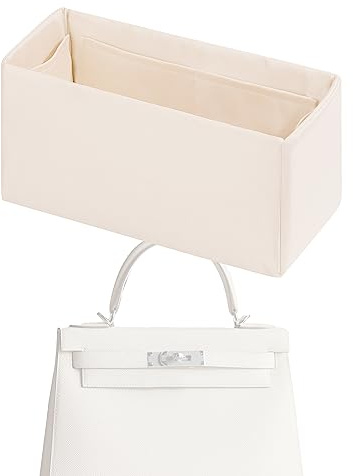 XYJG Seide Handtasche Einsatz Organisator für Hermes Kelly Pochette/Mini/20/25/28/32/35/40 Taschen, Luxuriöser Tasche Tote Einsatz, Behalten Sie die Form der Tasche bei(KL25,Craie)