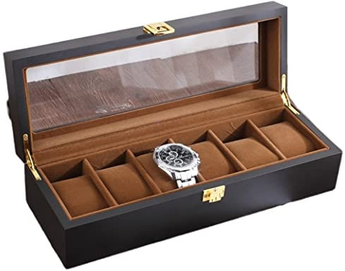 AMYSTY Uhrenkoffer Uhrenrolle Uhrenbox Uhrenschatulle Uhrenbox Uhrendisplay Aufbewahrungsbox Uhrenbox Für Herren Vitrine Metallschnalle Uhrenetui Uhren Aufbewahrungsbox (Color : 6 Slots)