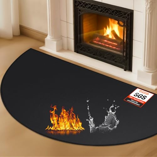 TOHONFOO Alfombra ignífuga para chimenea, 28 × 48 pulgadas, alfombra de chimenea semicircular, almohadilla resistente al fuego para exteriores, almohadilla de fibra de vidrio, resistente al fuego,