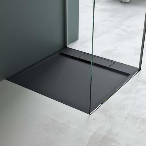 Mai & Mai Duschwanne 90x90x4cm Mineralgusswanne inkl. Ablaufgarnitur06 | Duschtasse aus Mineralguss, Anthrazit Matt, Geoma04