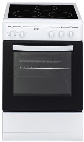 Svan Cocina Eléctrica con Horno 48 Litros Blanco SKV3500. 3 Zonas de Cocinado, Acabado en Cristal negro Antiadherente