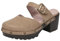 getmorebeauty Damen Chunky Heels Pantoletten Clogs Slip-on Schnalle Geschlossene Zehen Klassische Nieten Plateau Clogs Schuhe, Khaki, 42 EU