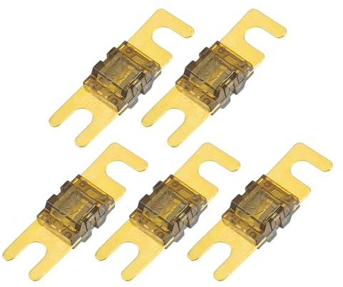 A ABSOPRO Mini ANL Sicherungen 120A 5 Stück Schnell Wirkend Für Autos | Kunststoff Metall, Goldton Braun, 32V, 42X12Mm, Für Boote Wohnmobile ATVs UTVs SUVs, Kurzschluss- Und Überlastungsschutz