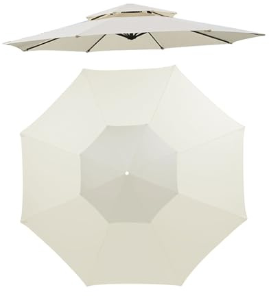 Parasol Replacement Cover, Replacement Umbrella Fabric with Double Top, Upgraded Replacement Cover, Anti-Ultraviolet Canopy Cover, Replacement Sun Shade Canopy (Off-White, 3M 8 Ribs)
