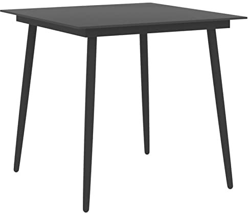 Homgoday trädgård matbord svart 80 x 80 x 74 cm stål och glas, frukost barbord, matbord, pub, skrivbord, matsal, kök, matbord, matbord, matbord, matbord, matbord, matbord, matbord, matbord, möbler,