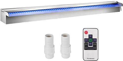 VEVOR Scarico a Cascata per Piscina 151x11,5x8 cm in Acciaio Inox con Striscia LED Colorata, Connettore per Tubo Flessibile, Telecomando, Resistente alla Corrosione per Laghetto, Giardino Esterno