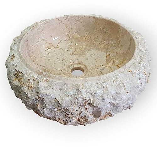 Kinaree Lavabo da appoggio in marmo con pietra di rottura, 30 cm, in marmo chiaro