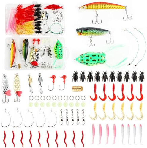 Angelzubehör Set Barsch Köder Forellenköder Gummiköder Angeln gemischt mit Spinner Angeln Set Blinker Vorfach Angelköder für Hecht Zander Barsch Süßwasser Salzwasser 93-teilig