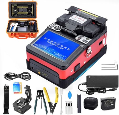Hoiaost Giuntatrice Fusione, Kit Giuntatrice Fusione Automatica Fibra Ottica, Allineamento/Giunzione Fusione del Nucleo della Fibra Completamente Automatico, con Batteria 7800 mAh + 4 Motori