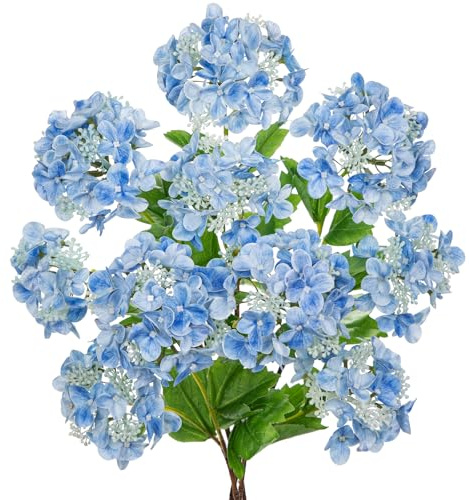 Briful 5 flores artificiales de hortensia con semillas, flores de hortensia sintética de 19.7 pulgadas, tallos de hortensias azules de tacto real, flores artificiales para decoración, arreglos