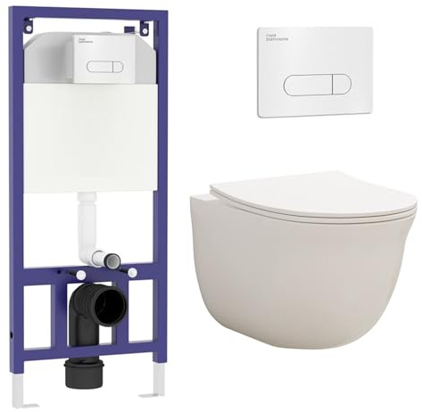 Royal Bathrooms Contemporary Wall Hung Rimless Toilet with Cistern Quick Release Slim Soft Close Seat Round Shape Bathroom & Aqua Chrome Plate Wall Hung Frame - Divine
