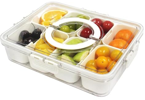 Amexo Snackbox mit 8 Fächern Snackteller mit Deckel Süßigkeiten Schale Snack Schalen für SüßIgkeiten Veggie Keks Nüsse Desserts Obst
