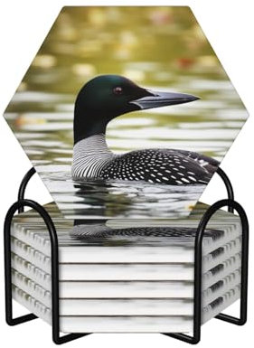 Loon Nature Bird Keramik-Untersetzer, mit rutschfester Unterseite und hervorragender Wasseraufnahme, 6-teilig