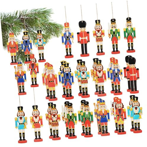 IMIKEYA 36Pcs Wooden Nutcracker Ornament Set for Christmas Tree Hanging Mini Nutcracker Figures Pre-Drilled Hole Festive Theme Decorations