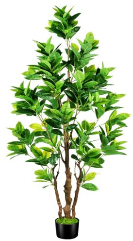 OXLLXO 7.2ft Artificial Rubber Tree (85in) with Plastic Nursery Pot Fake Tree, Faux Ficus Plant for Office House Farmhouse Living Room Home Decor (Indoor/Outdoor)