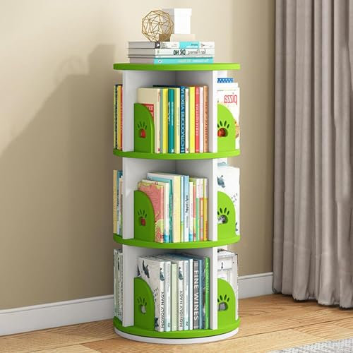 HanDpi Drehbarer Bücherregalturm, 360° drehbares Bücherregal, bodenstehendes Ausstellungsregal, farbenfroher Eck-Bücherregal-Organizer, für Schlafzimmer, Arbeitszimmer (grün, 3 Ebenen, 19,6 x 19,6