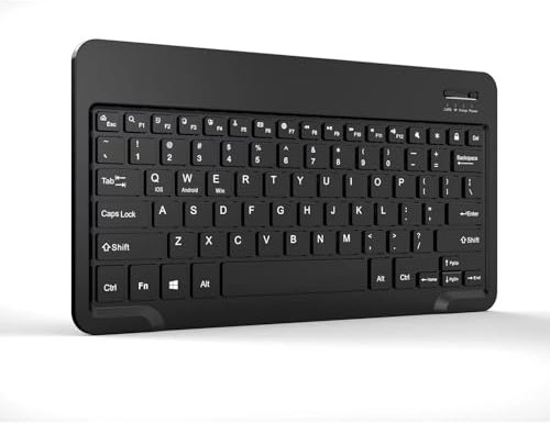 Bluetooth Keyboard, Ultra-Slim Wireless Keyboard with Quiet Key, Rechargeable USB-C with Media Hotkeys, Compatible with iOS, Mac, iPad, Windows, UK Layout, Lightweight and Portable for Travel