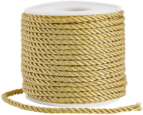 SOFPLATE 22 Yards/20M Upholstery Trim Cord Gold Decorative Rope 3mm 3-Ply Twist Cording Ropes Thread Twisted Cording Graduation Honor Cord for Crafts Handfasting Home Decor Upholstery Curtain Tieback