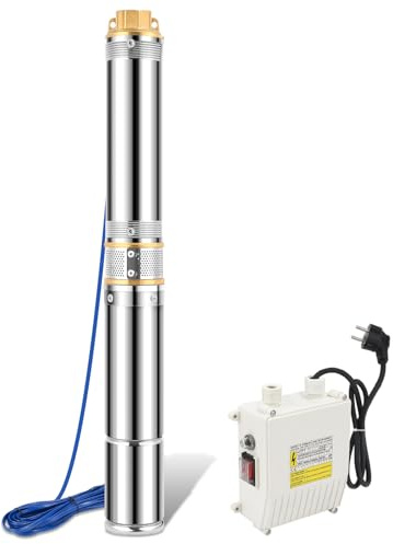 Hebitod Tiefbrunnenpumpe,Fördervolumen: 4000 l/h,750w Edelstahl Brunnenpumpe mit integrierter elektr,Eintauchtiefe: 70 m,4.7bar,