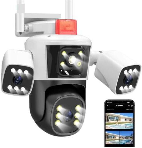 Fotocamera di sicurezza interna Telecamera IP da 12MP 6K Telecamera IP a tre obiettivi Vista panoramica esterna Telecamera PTZ Protezione di sicurezza intelligente Telecamere di sorveglianza Wi-Fi str