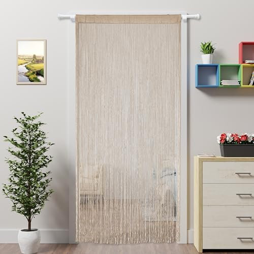 Ateasierlife Door Curtain Fly Screen String Curtains Window Doors Beads Screens Tassel Doorways Blinds Room Divider Kitchen Outdoor Insect Bug Panel （Champagne 100×280cm/39×110in）