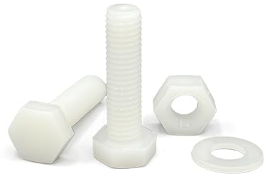 NOLDAR | Tornillos con cabeza hexagonal de Nylon - Incluye 20 tornillos con 20 tuercas y 20 arandelas (60 piezas) de plástico - Rosca completa - M4 x 20 mm
