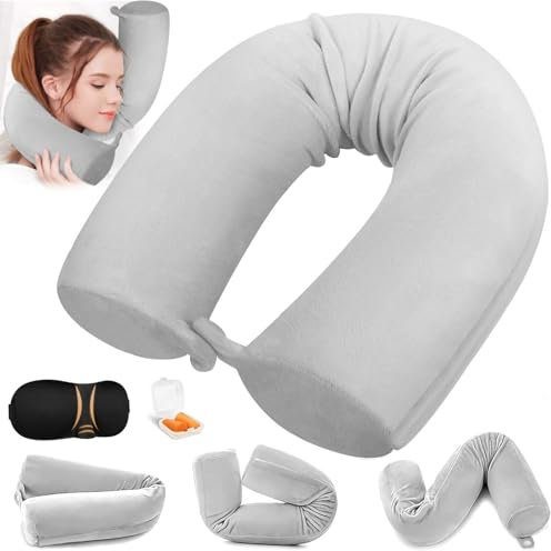 PQETBV Cuscino Viaggio Memory Foam, Cuscino da Viaggio per Collo, Cuscino Cervicale, per Aereo Auto Ufficio, Inclusa Maschera per Gli Occhi, Tappo Auricolare