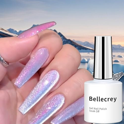 bellecrey Purple Blue Cat Eye Gel Nail Polish - Ice Galaxy Deep Purple Cateyes Nails Magnetic LED UV Lamp Soak Off Cats Eye Gel Nail Polish Manicure Salon at Home (Purple, one size)