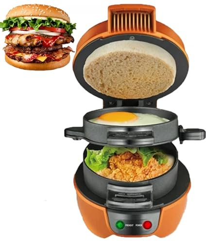 Electric Breakfast Muffin Maker Commercial Sandwich Maker with Egg Cooker Ring Non-Stick Panini Press Double Sided Heating for Waffles and Hamburgers - Easy to Clean