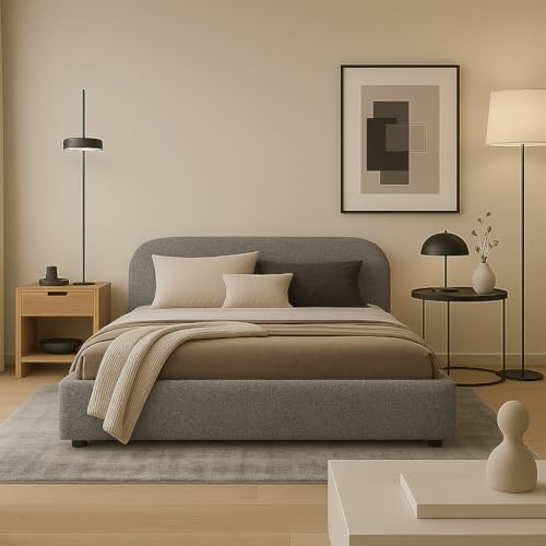Sofello Moon Polsterbett mit Lattenrost aus Holz Doppelbett mit Lattenrost Moon Kopfteil 90x200 120x200 140x200 160x200 180x200 200x200 (Quelle 92 - grau, 140x200)