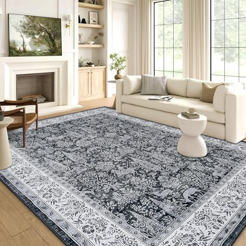 WONGS BEDDING Alfombra gris antideslizante, lavable, 120 x 170 cm, para salón y dormitorio, pelo corto, decoración de oficina