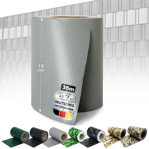 KARAT Strisce frangivista in PVC, per recinzioni da giardino o balcone, con 20 clip di fissaggio, adatte per tappetini singoli e doppie, 19 cm x 35 m, colore grigio