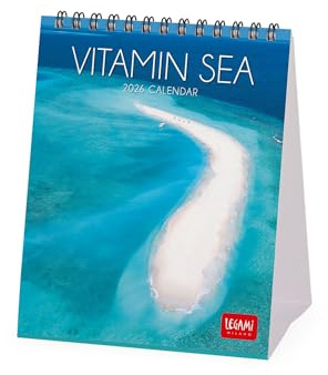 Legami - Calendrier de Bureau 2026, Vitamin Sea, 12 Mois et Calendrier Annuel, en 6 Langues, Signes du Zodiaque, Fêtes Internationales, 12 X 14,5 Cm.