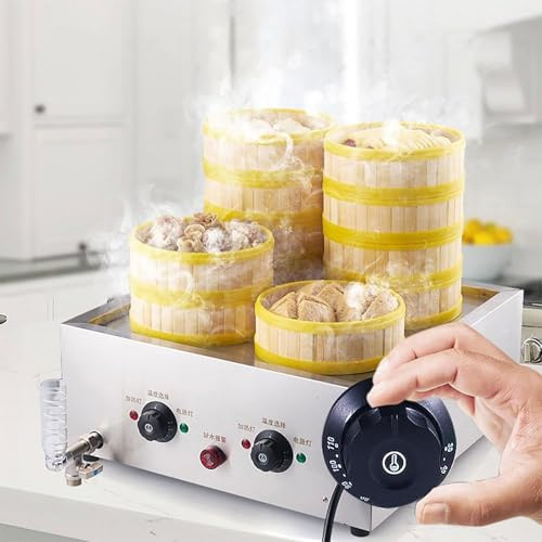 Macchina Elettrica per Panini Vapore 3000W, Cassetto Vapore Non Incluso, Macchina per Panini Vapore In Acciaio Inox 4 Fori, Allarme Ebollizione Secco, Aggiunta Acqua Manuale/Automatica,4 Holes