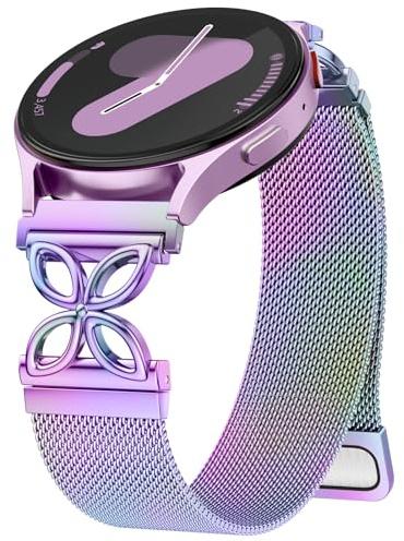 Upeak Metall Armbänder Kompatibel mit Samsung Galaxy Watch 7 6 5 4 Armband | 20mm Mesh Loop Magnetarmband mit Blumendesign für Galaxy Watch 4 6 Classic/5 Pro/Active 2/FE, Elegant Damen
