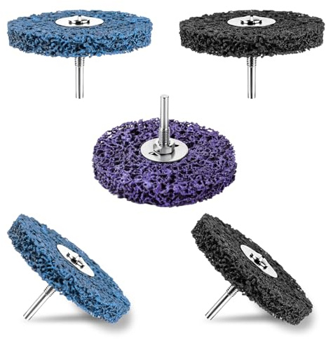 NUTKIT Disco Abrasivo Grueso CSD de 100 mm,5 Piezas Disco de Limpieza Basto | Discos Abrasivos para Amoladoras Angulares, para Eliminación Oxido Pintura Descamación(2 Negros, 2 Azules, 1 Morados)